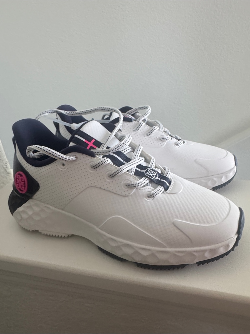 G/FORE Women's Perforated Golf Shoes in White with Navy & Pink